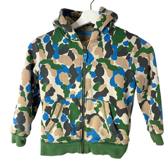 Mini Boden Camo Full Zip Fleece Lined Hoodie Sweatshirt Sz 5-6Y‎ - Picture 1 of 8